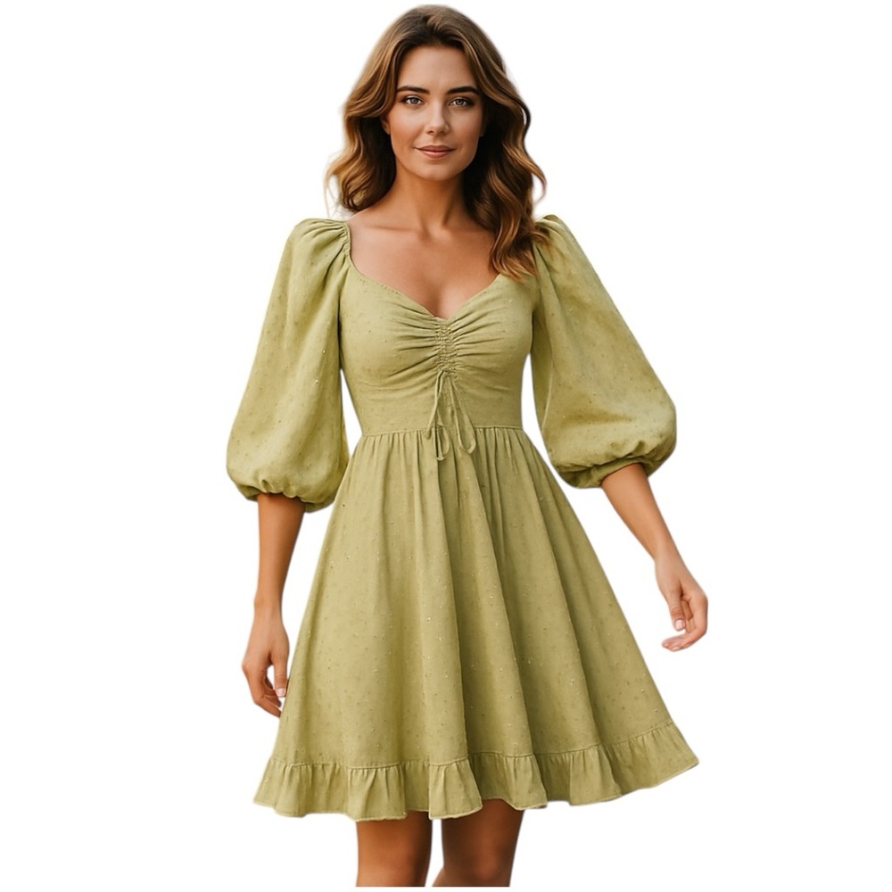 EXLURA Women‘s Tie Back Square Neck Dress Puff Elbow (S) 1NWT-0004